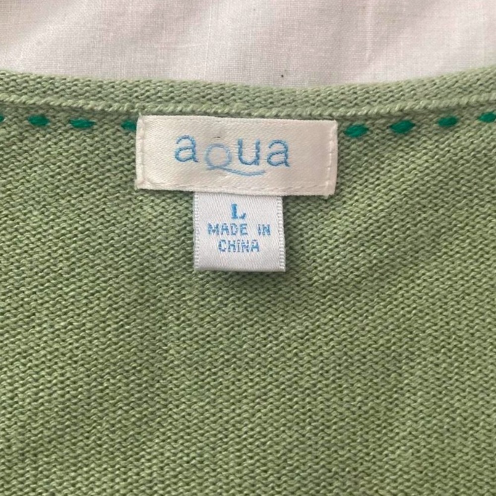 Vintage Y2K Aqua Silk Cashmere Blend Floral Cardigan Size Large Green - Picture 4 of 5